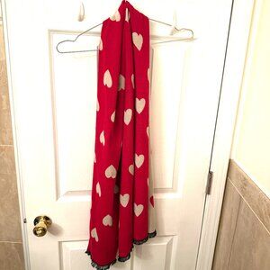 New Steve Madden Long Red Taupe Heart Scarf Wrap Shawl With Tags